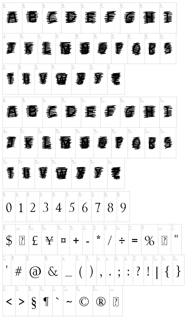 Cross Out font map